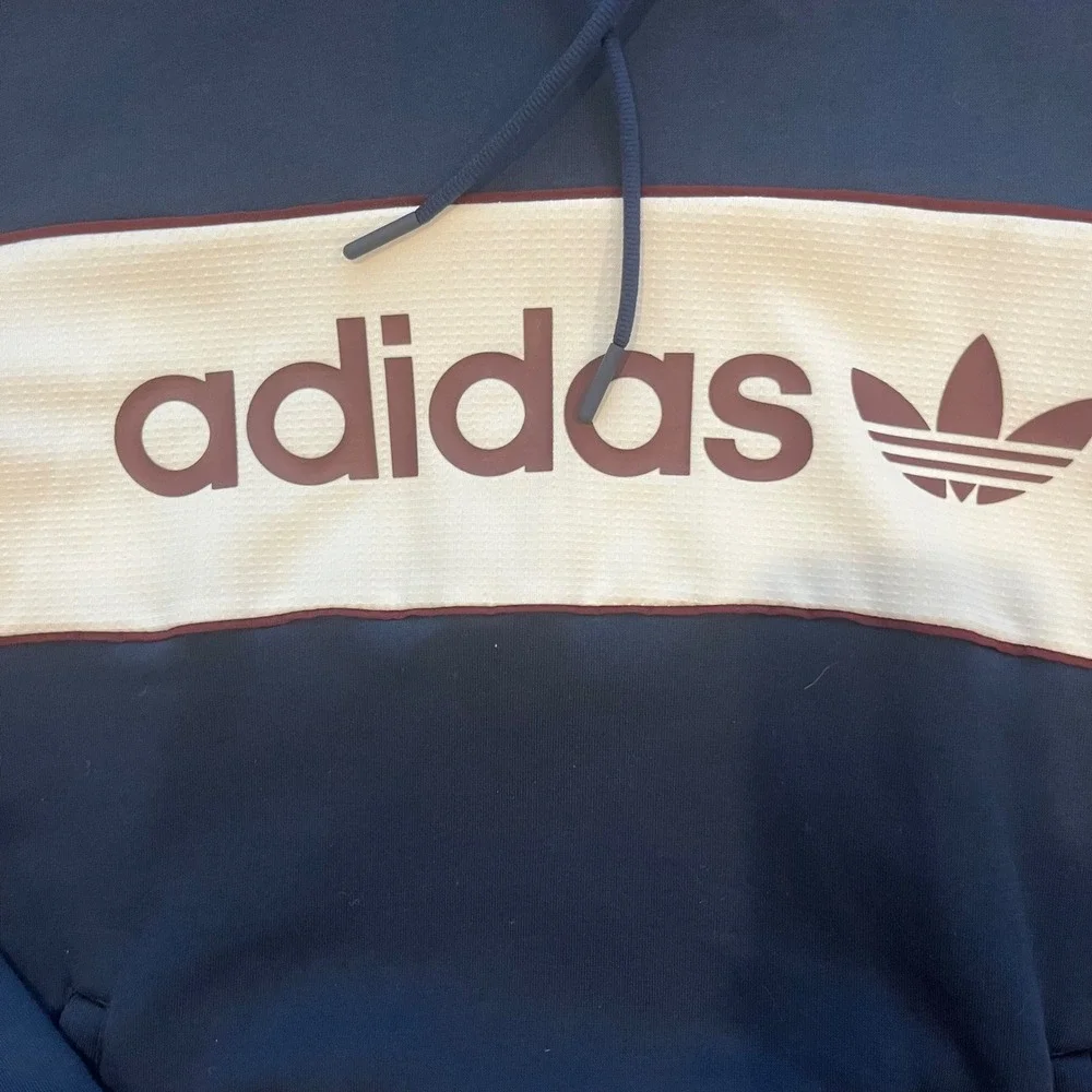 Adidas Originals Mens Navy Blue Trefoil Logo Stripe Pullover Hoodie Small‎ S